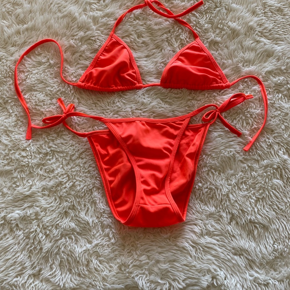 Vintage 90s Neon Orange High-cut Bikini